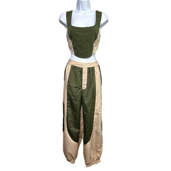 CIDER Woven Colorblock Corset Top + Jogger Pants Set/M/L - Picture 1 of 7